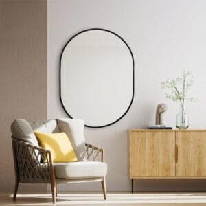 Oval Classic Wall Mirror 60cm x 80cm Black Aluminium Alloy Frame