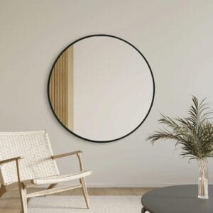 Black Framed Classic Round 80cm Decorative Wall Mirror for Living Rooms Bedrooms Bathrooms