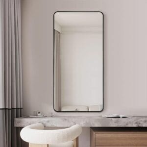 Long Rounded Modern Rectangular Wall Mirror 60cm x 120cm Black Aluminium Alloy Frame