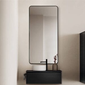 Long Rounded Modern Rectangular Wall Mirror 50cm x 100cm Black Aluminium Alloy Frame