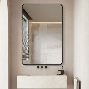Long Rounded Modern Rectangular Wall Mirror 60cm x 90cm Black Aluminium Alloy Frame