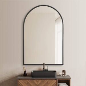 Arched Wall Mirror Black Aluminium Alloy Frame 60cm x 90cm Modern Full Body