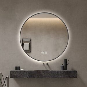 Round LED Mirror 80cm Black Framed Backlit Defogger Dimmable