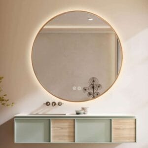 Round LED Mirror 80cm Gold Framed Backlit Defogger Dimmable