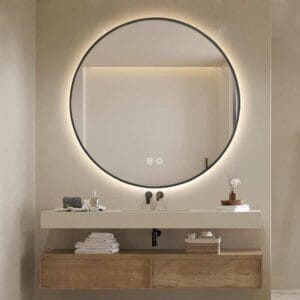 Round LED Mirror 90cm Black Framed Backlit Defogger Dimmable