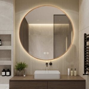 Round LED Mirror 90cm Gold Framed Backlit Defogger Dimmable
