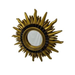 Round Vintage Sunburst Mirror 71cm Gold Wall Mount PU Frame