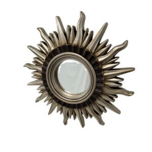 Round Vintage Sunburst Mirror 71cm Silver Wall Mount PU Frame