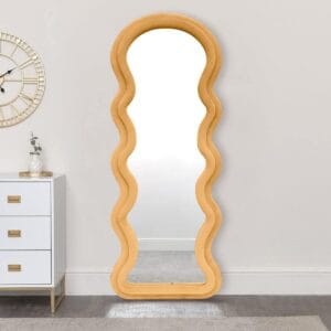 Modern Arched Wavy Velvet Full Length Mirror 160cm x 60cm Peach-Orange Wall Mirror