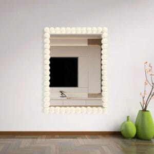 Beaded Rectangular Mirror 90cm x 60cm White PU Frame Decorative Wall Mirror with Ball Accents