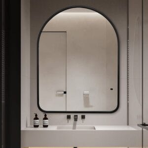 Arched Wall Mirror 80cm x 100cm Black Aluminium Frame Modern Decorative