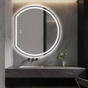Left Cut Moon Wall-Mounted Frosted LED Mirror 90cm x 100cm Frameless Crescent Shape Frontlit Bathroom Vanity Decor