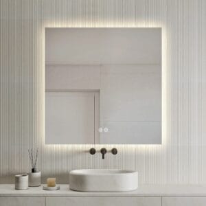 Square LED Bathroom Mirror 80cm x 80cm Frameless Backlit Straight Corner Dimmable