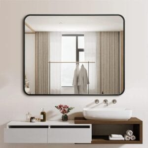 Black Framed Rounded Edge Wall Mirror Modern Rectangular 100cm x 80cm