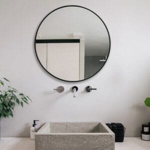 Modern Round Wall Mirror 100cm Black Aluminium Frame