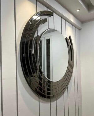 Besty Frameless Round Wall Mirror 90cm Black Minimalist Modern Décor