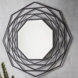 Besty Octagon Wall Mirror 87cm x 88cm Black Steel Frame