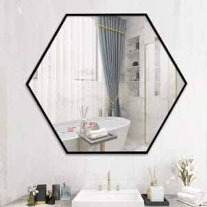 Besty Hexagon Wall Mirror 70cm x 81cm Black Aluminium Modern Décor