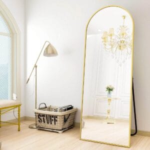 Rose Gold Arched Full Length Mirror 40cm x 150cm Minimalist Floor Mirror with Aluminium Frame