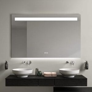 Rectangular LED Bathroom Mirror 75cm x 120cm Frameless Frosted Frontlit Top Strip