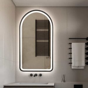 Arched LED Black Frame Wall Mirror 130cm x 70cm Frosted Dimmable Vanity Defogger