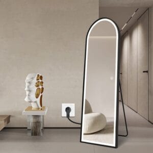 Full Length Arched LED Mirror 180cm x 80cm Freestanding Wall Mounted Black Frame Dimmable