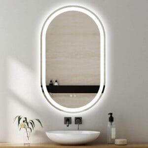Oval LED Mirror Frameless Frosted Bathroom Mirror with Defogger & Dimmable 30mm LED Strip 90cm x 45cm