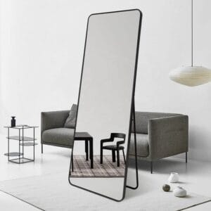 Modern Rounded Full Length Mirror 100x200cm Black Frame Freestanding Rectangular Mirror
