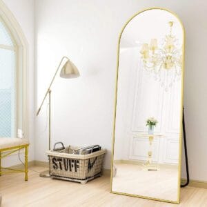 Rose Gold Arched Full Length Mirror 50cm x 160cm Minimalist Floor Mirror with Aluminium Frame