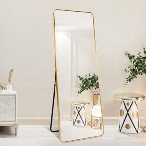 Modern Rounded Full Length Mirror 80x170cm Gold Frame Freestanding Rectangular Mirror