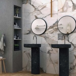 Calacutta Aurous porcelain tile with gold marble veining