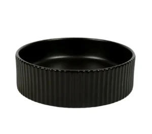 Lucid-40-MB | Round Fluted Matte Black Counter Top Basin