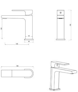 Beki Basin Mixer dimension drawing