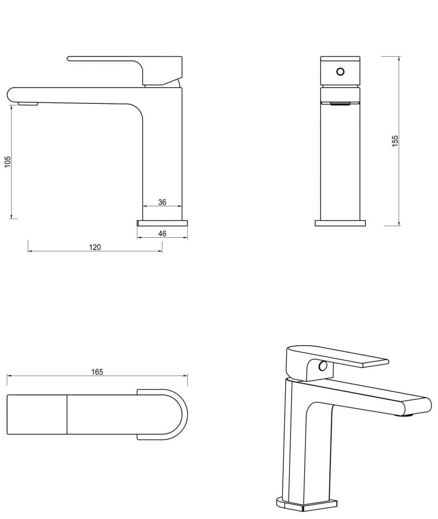 Beki Basin Mixer dimension drawing