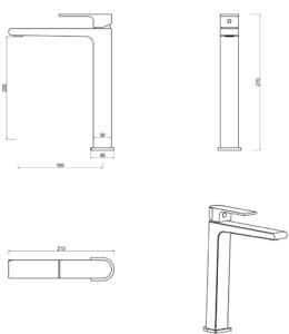 Beki Tall Basin Mixer dimension drawing