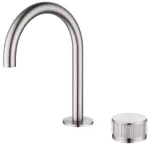 Mica Fluted Gooseneck Hob Basin Mixer Set - Brushed Nickel