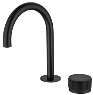 Mica Fluted Gooseneck Hob Basin Mixer Set - Black
