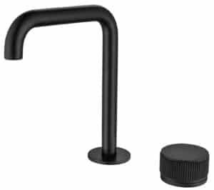 Mica Fluted Soft-Square Hob Basin Mixer Set - Black