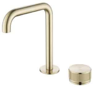 Mica Fluted Soft-Square Hob Basin Mixer Set- French Gold