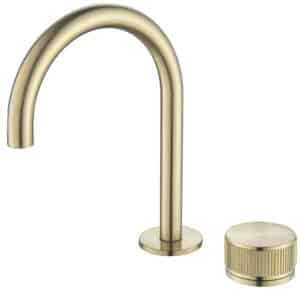 Mica Fluted Gooseneck Hob Basin Mixer Set- French Gold