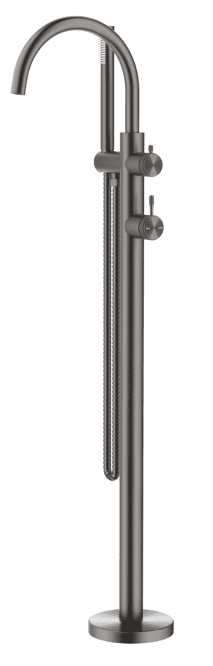 Mica Fluted Freestanding Bath Mixer with Hand Shower - Gunmetal