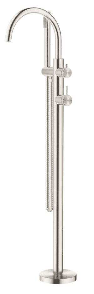 Mica Fluted Freestanding Bath Mixer with Hand Shower - Brushed Nickel