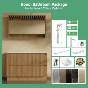 Bondi Bathroom Package with fluted vanity mirror cabinet basin and shower rail