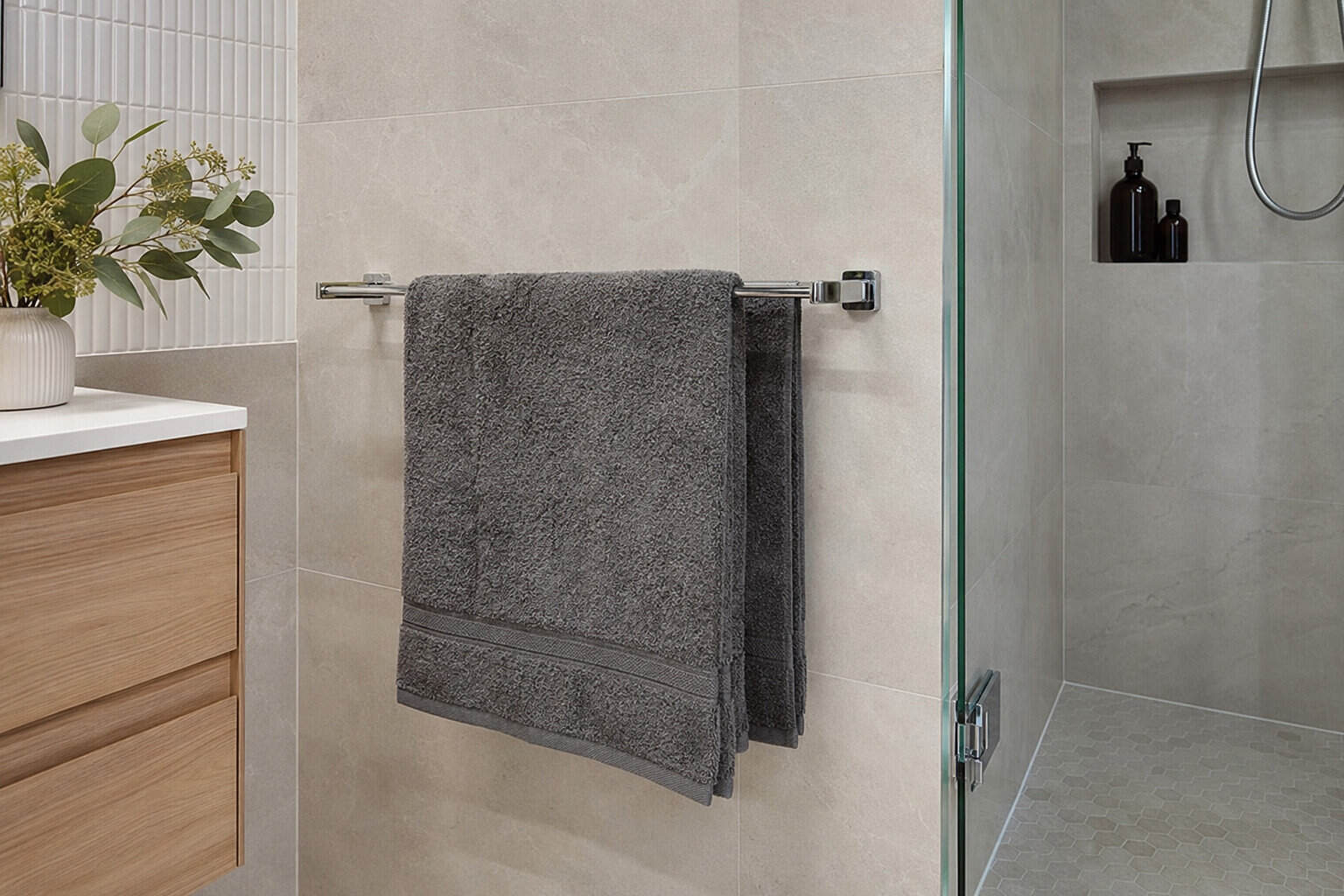Bathroom towel rails in a modern Australian bathroom