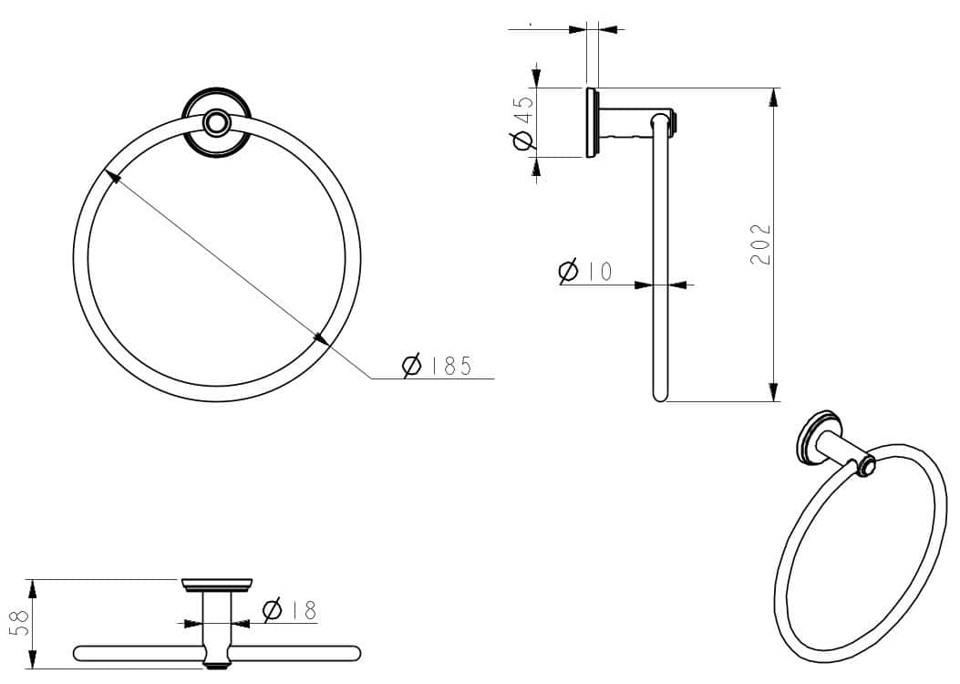 Mica Heritage Towel Ring dimension drawing