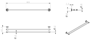 Mica Heritage Double Towel Rail dimension drawing