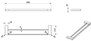 Milos Double Towel Rail dimension drawing