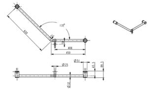Mica Care Grab Rail - 45 Degree - 450x650mm dimension drawing