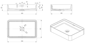 Astera 500 X 360 X 120mm dimension drawing