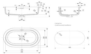 Doros - Undermount - 530 X 320 X 168mm dimension drawing